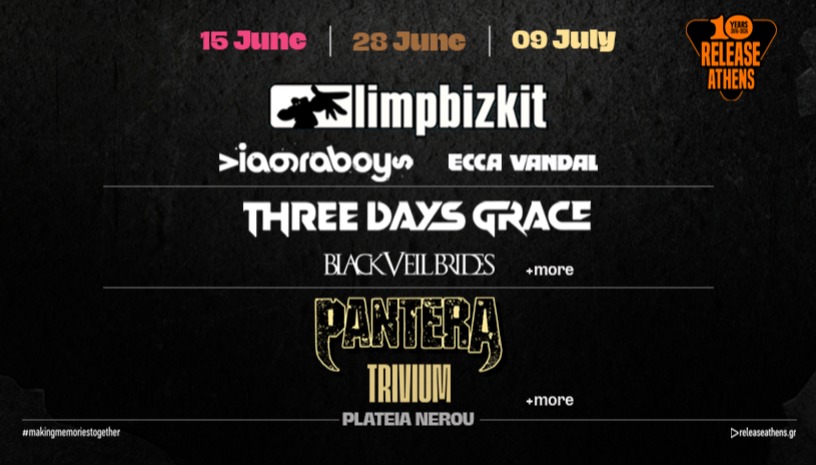 Release Athens 2026: Προσφορά τριημέρου / Limp Bizkit + Three Days Grace + Pantera